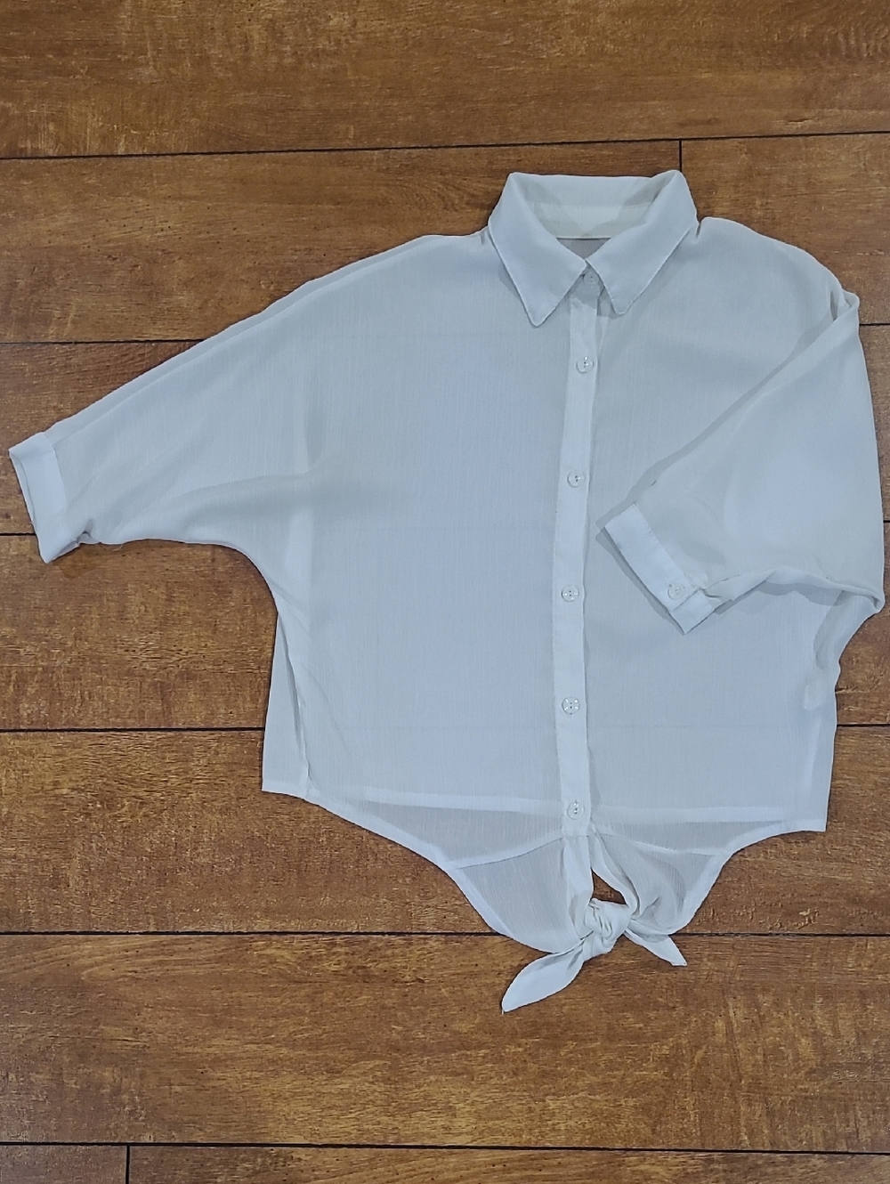 Lightweight White Tie-Front Button-Up Shirt
